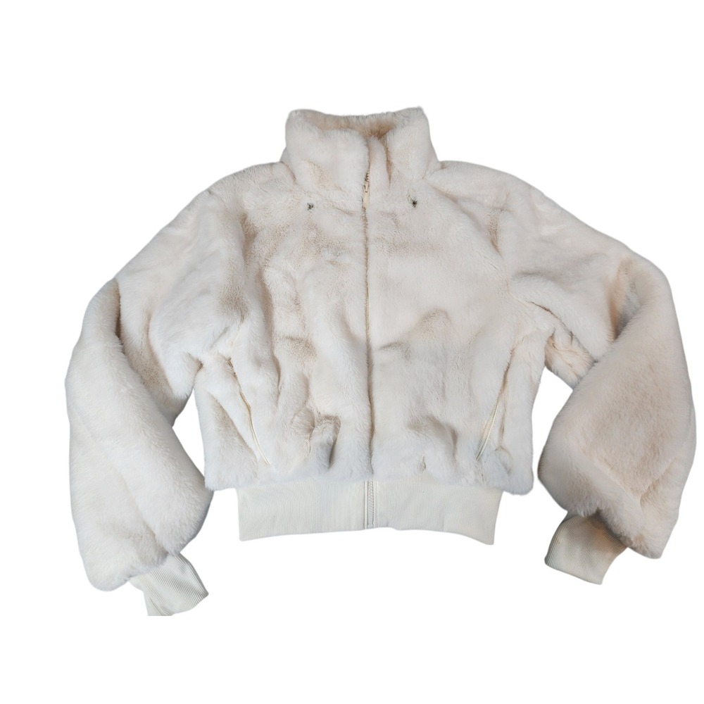 Jason Wu Faux Fur Bomber Jacket Womens Size Small Cream Cropped Zip Up Lined